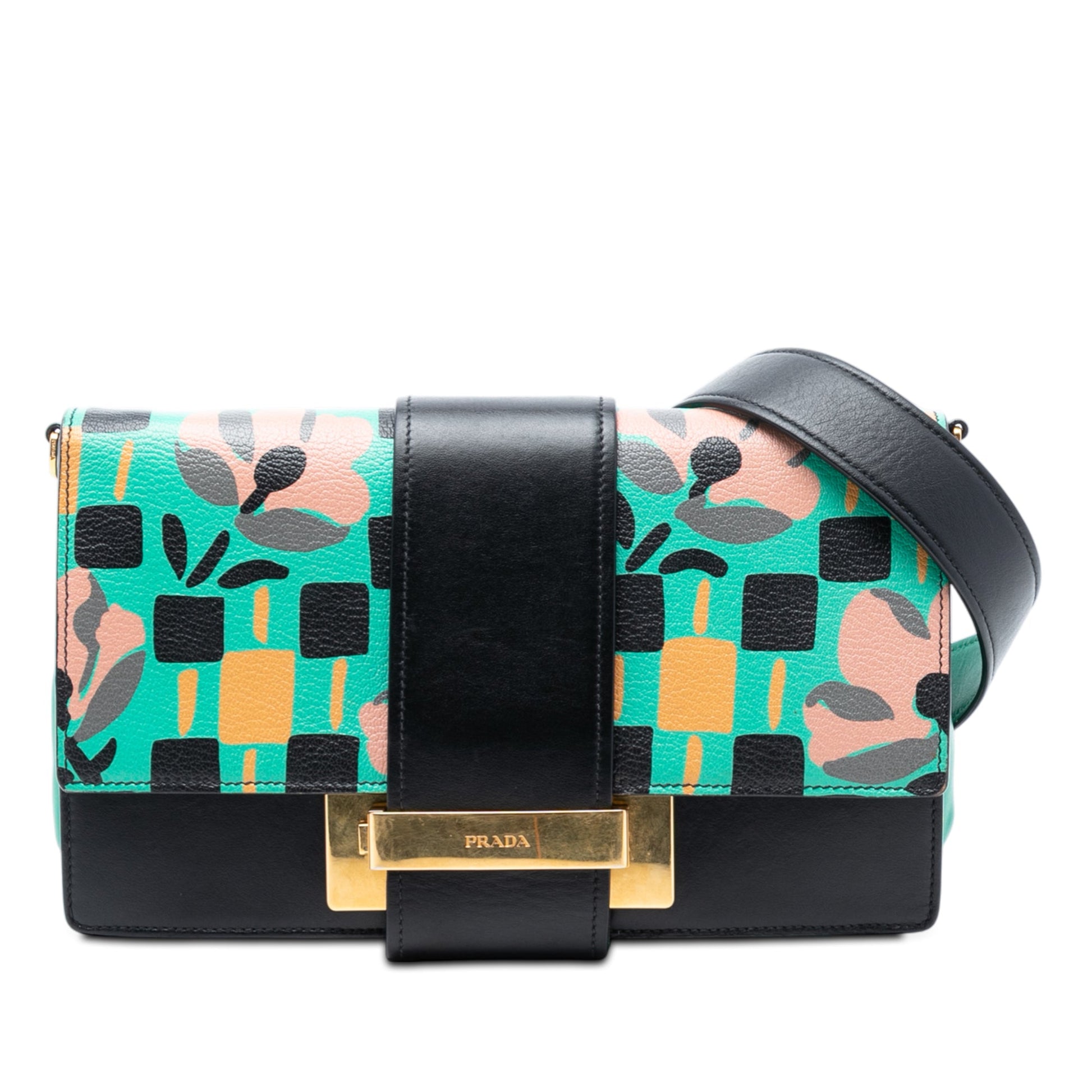 Prada Floral Printed Leather Plex Ribbon Crossbody