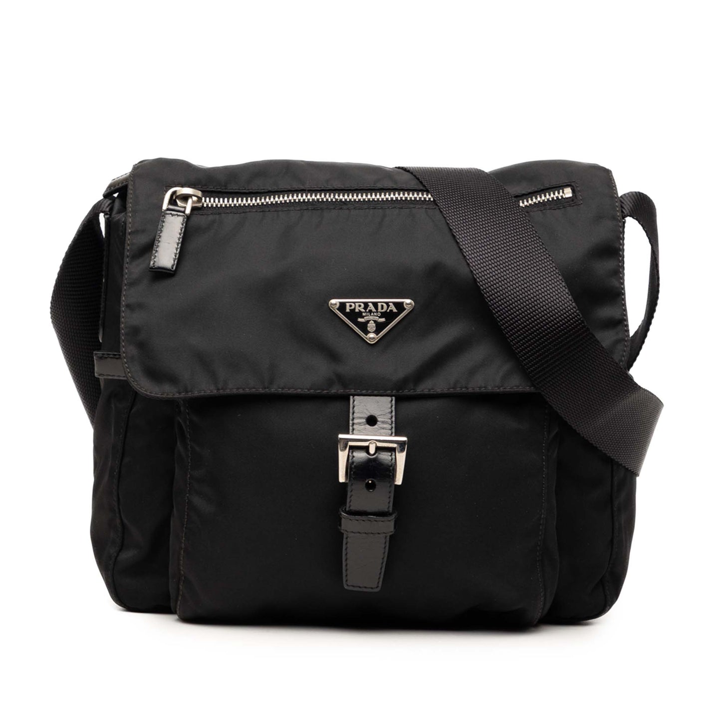 Prada Tessuto Zip Buckle Messenger Bag