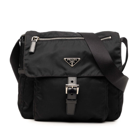 Prada Tessuto Zip Buckle Messenger Bag