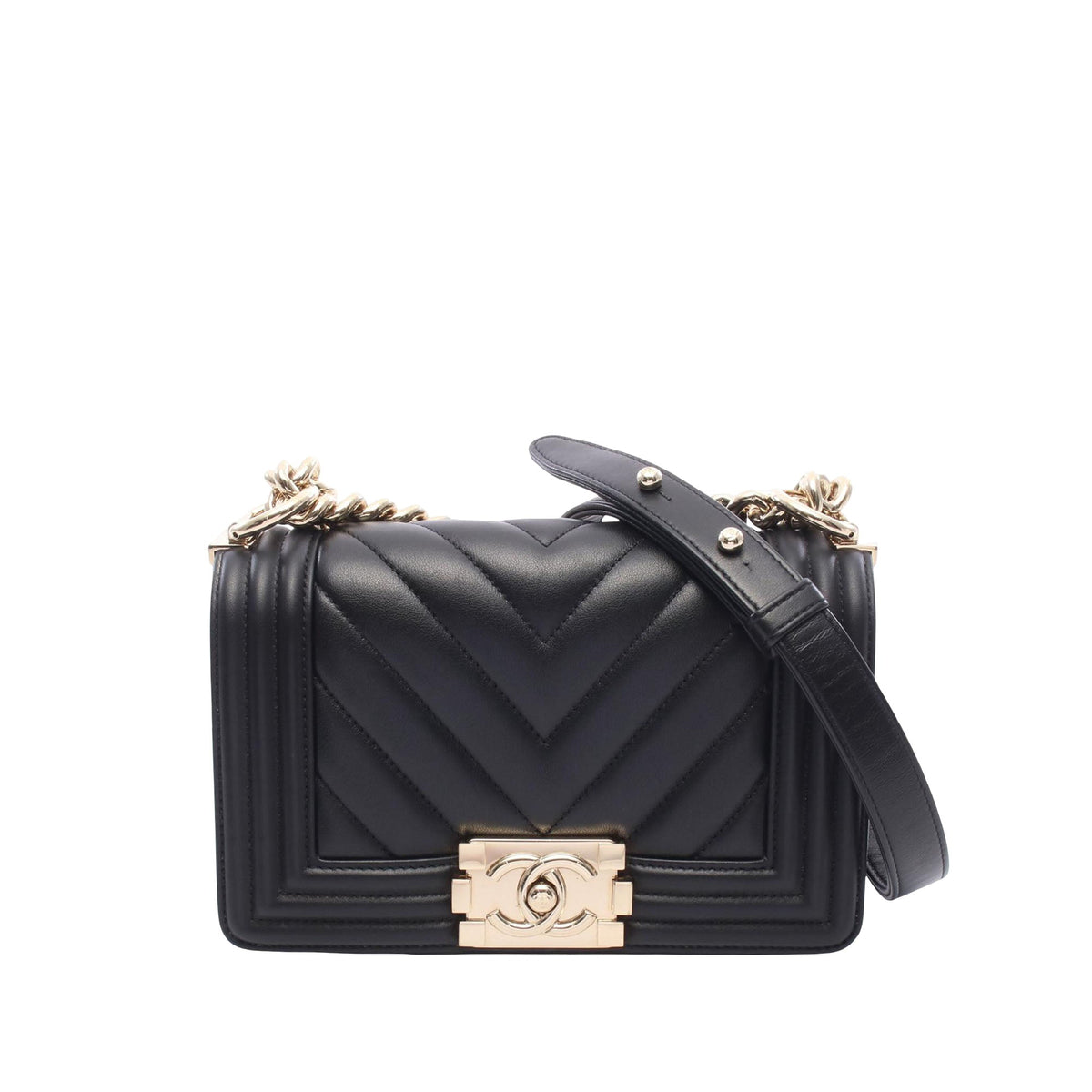 Chanel Small Chevron Lambskin Boy Flap — Black