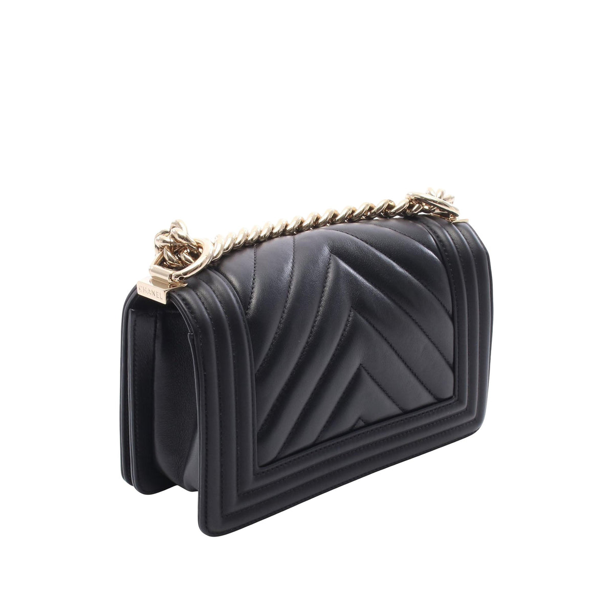 Chanel Small Chevron Lambskin Boy Flap — Black