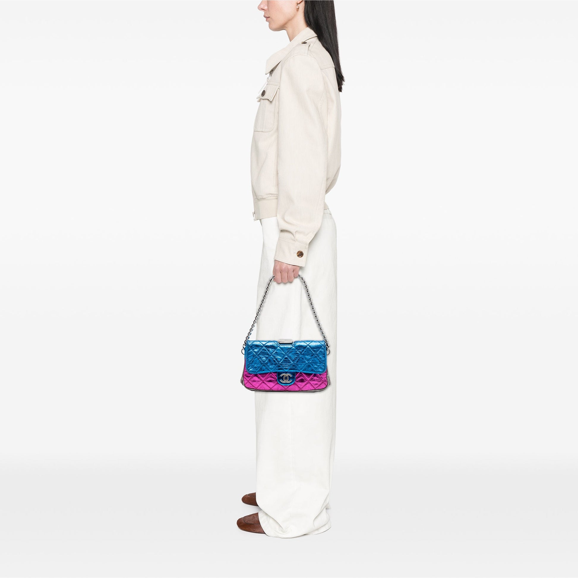 Chanel Multicolor Quilted Metallic Calfskin Modern Chain Flap Frame Bag