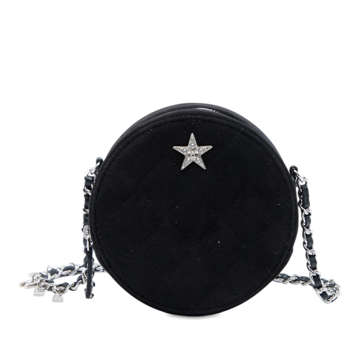 Chanel Quilted Suede Cocostellar Round Clutch with Chain