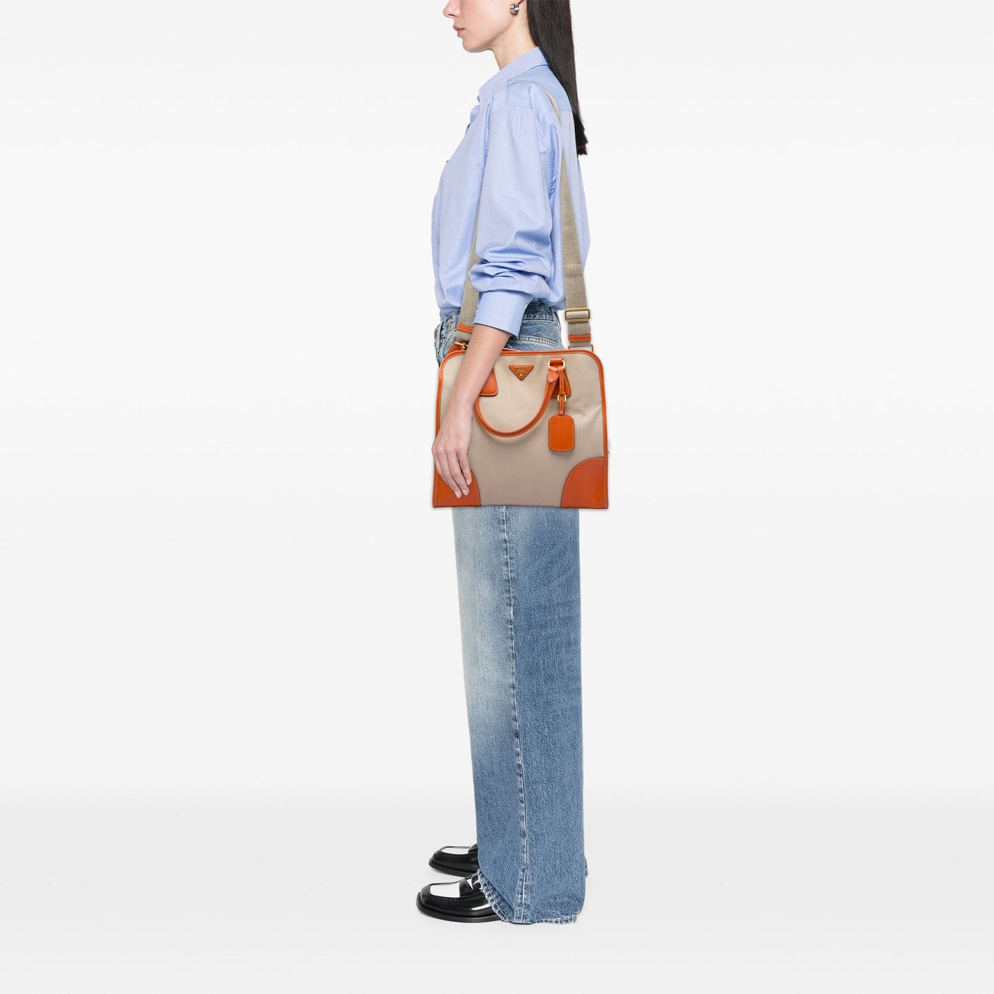 Prada Saffiano Trimmed Canvas Canapa Satchel