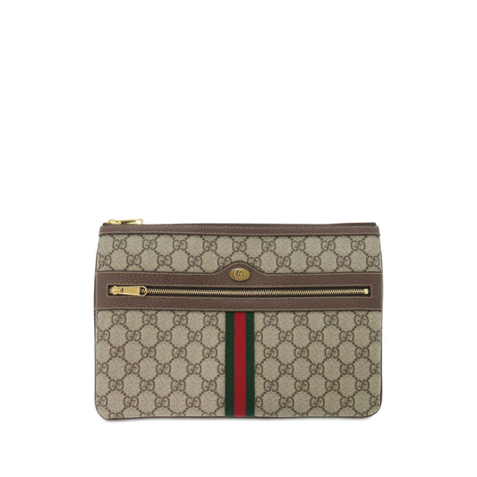 Gucci GG Supreme Web Ophidia Clutch — Beige