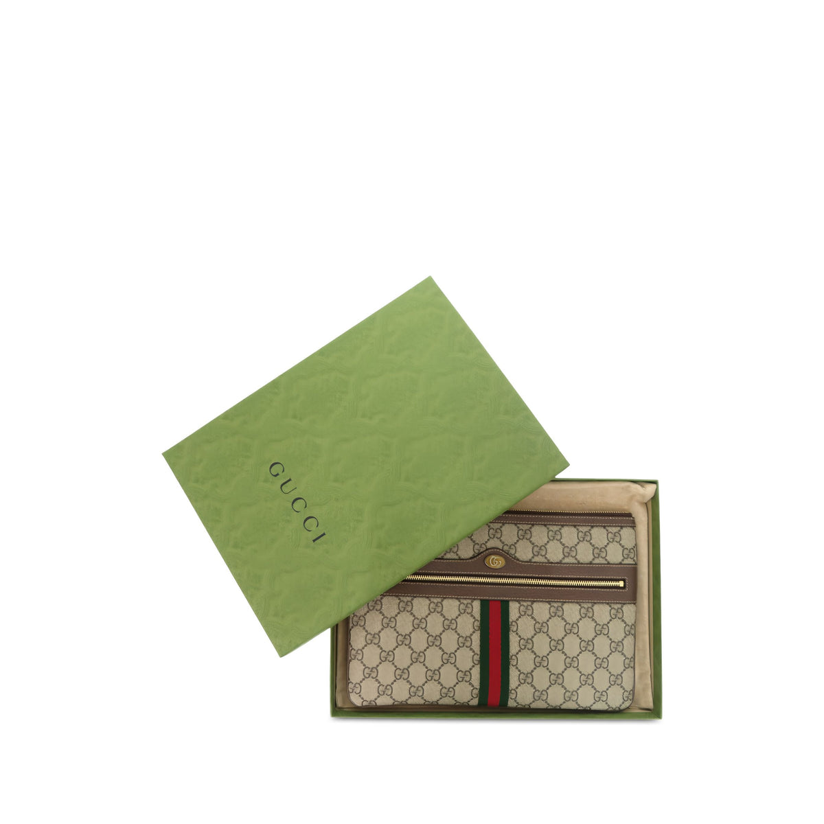 Gucci GG Supreme Web Ophidia Clutch — Beige