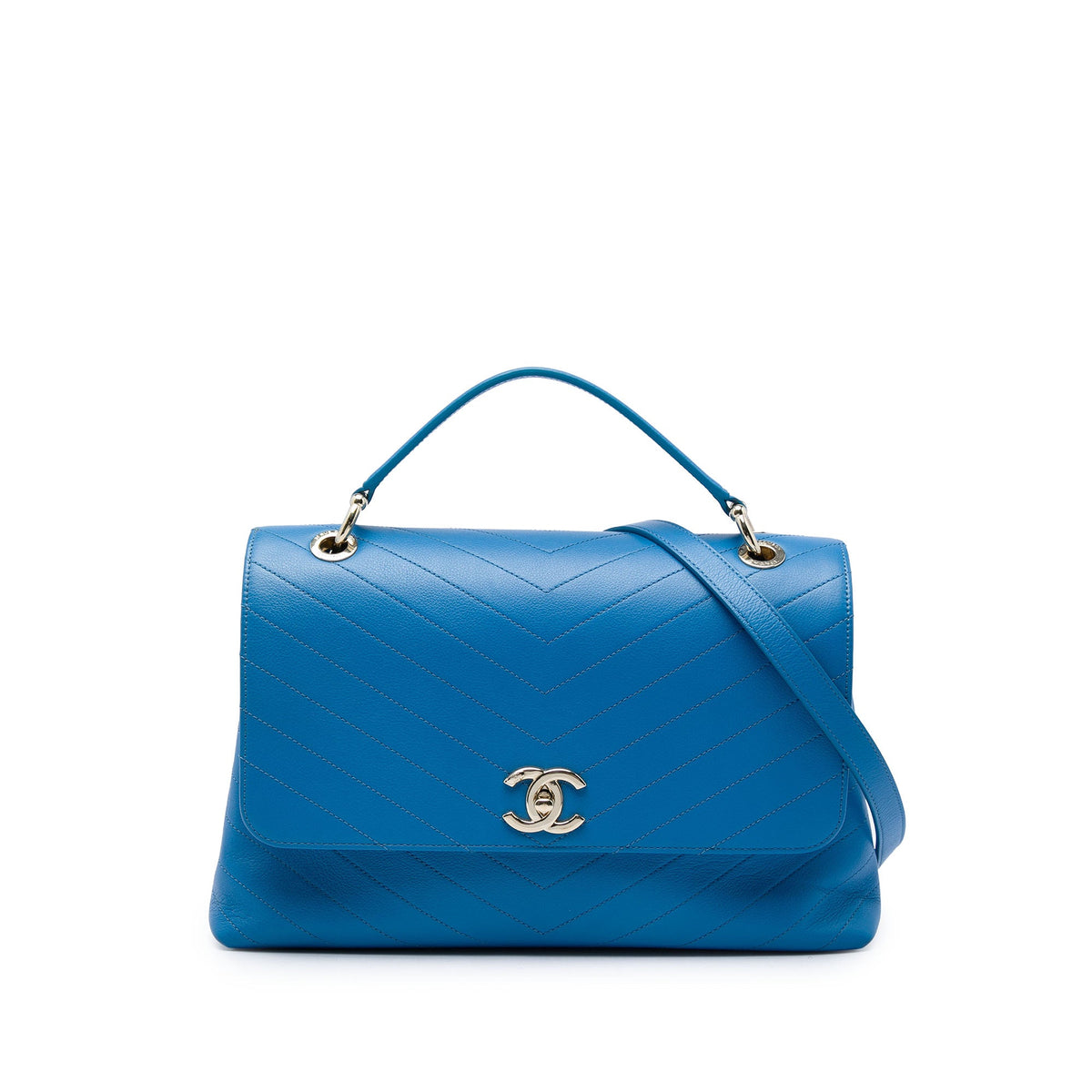 Chanel Medium Grained Calfskin Chevron Chic Top Handle Flap