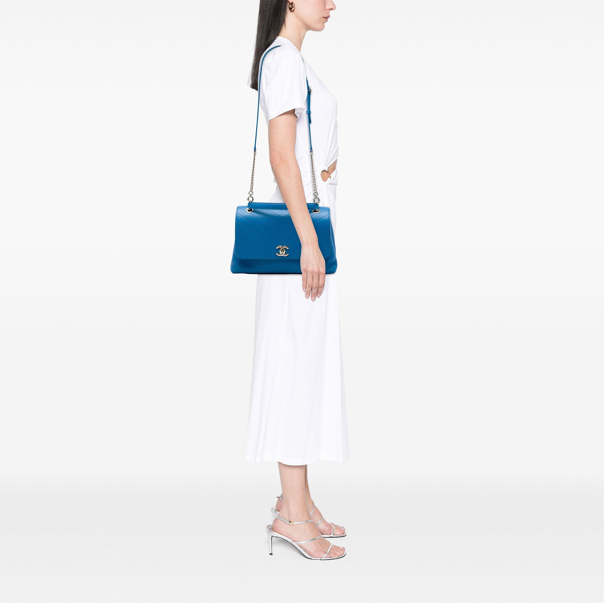 Chanel Medium Grained Calfskin Chevron Chic Top Handle Flap