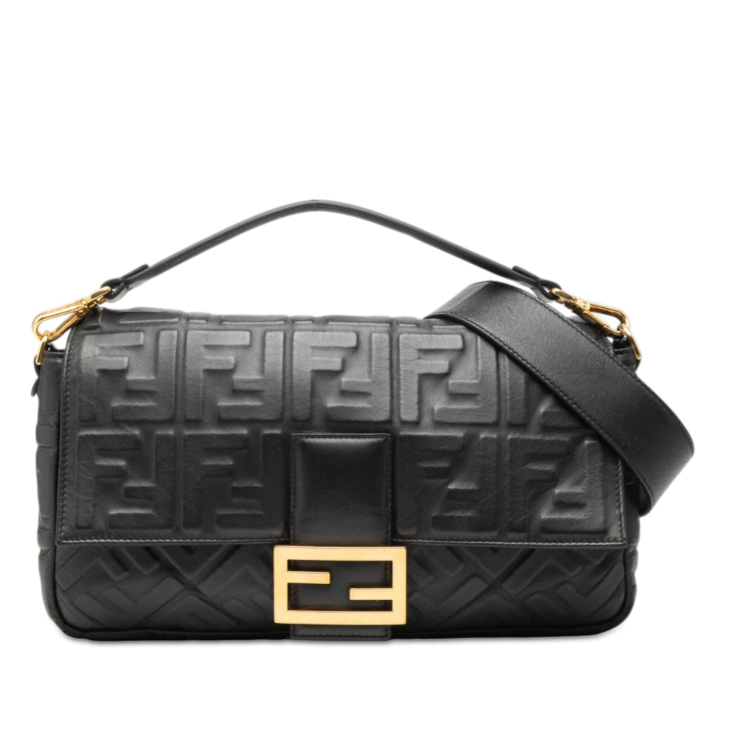 Fendi Large Zucca Embossed Leather Baguette Satchel