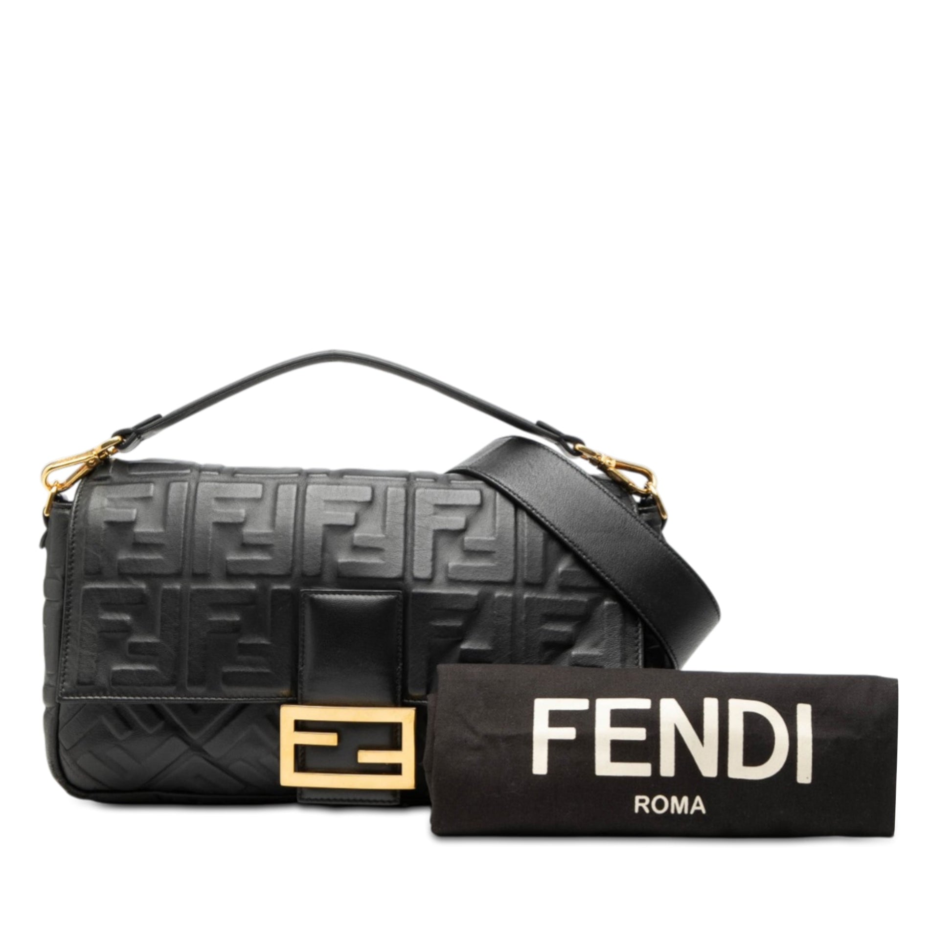 Fendi Large Zucca Embossed Leather Baguette Satchel