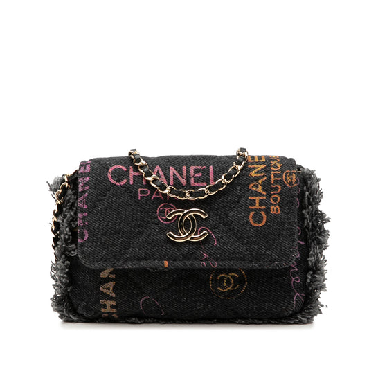 Chanel Fringe Denim Mood Clutch with Chain