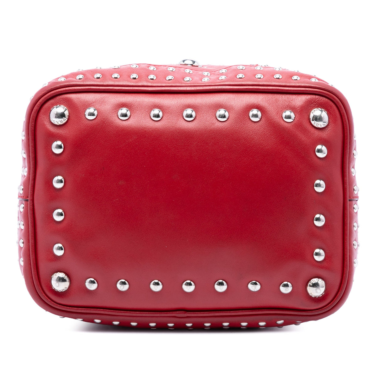 Prada Small Soft Calf Studded Bucket Bag — Red
