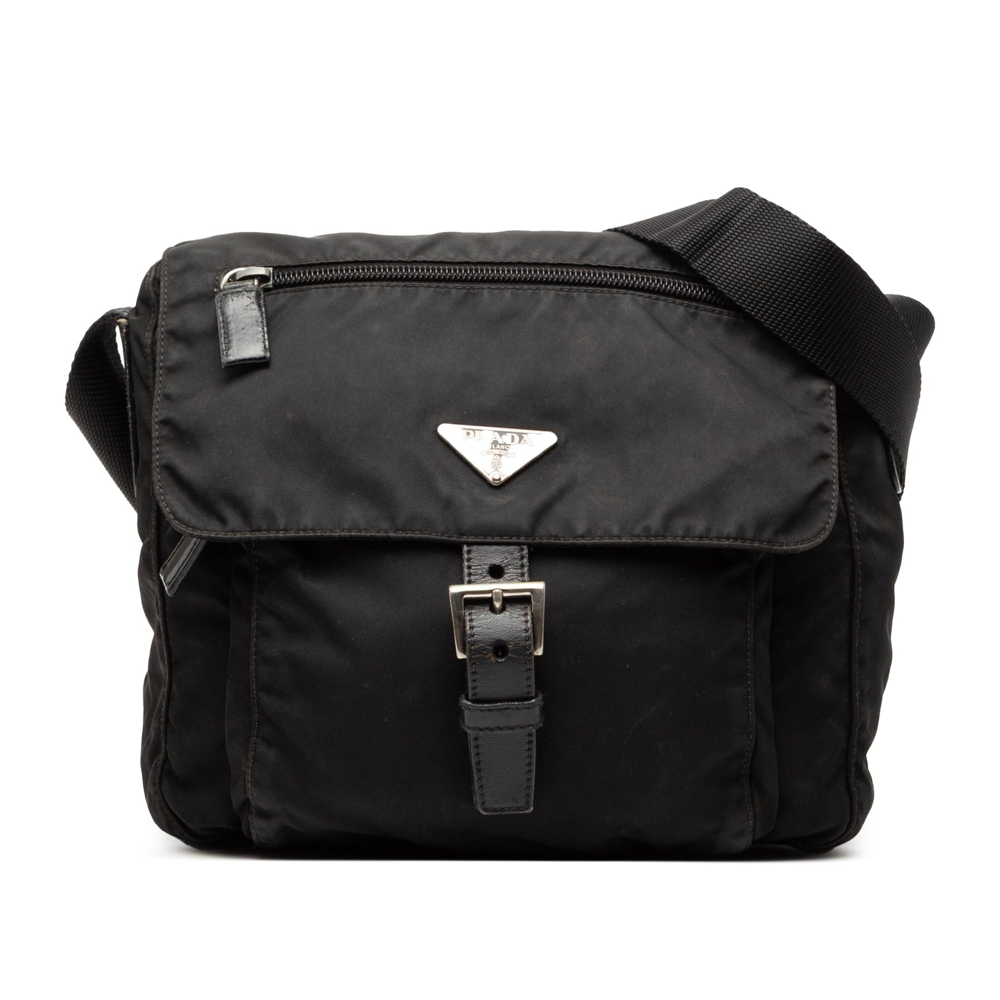 Prada Tessuto Zip Buckle Messenger Bag