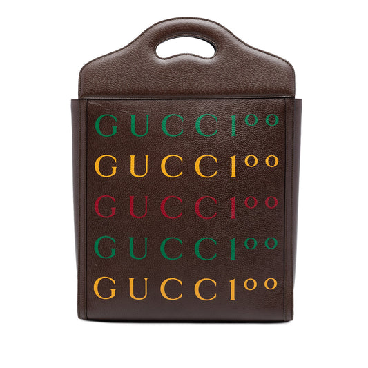 Gucci 100th Anniversary Textured Calfskin Logo Convertible Tote