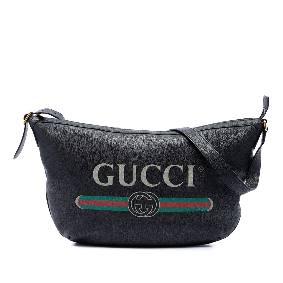 Gucci Grained Calfskin Logo Half Moon Crossbody — Black