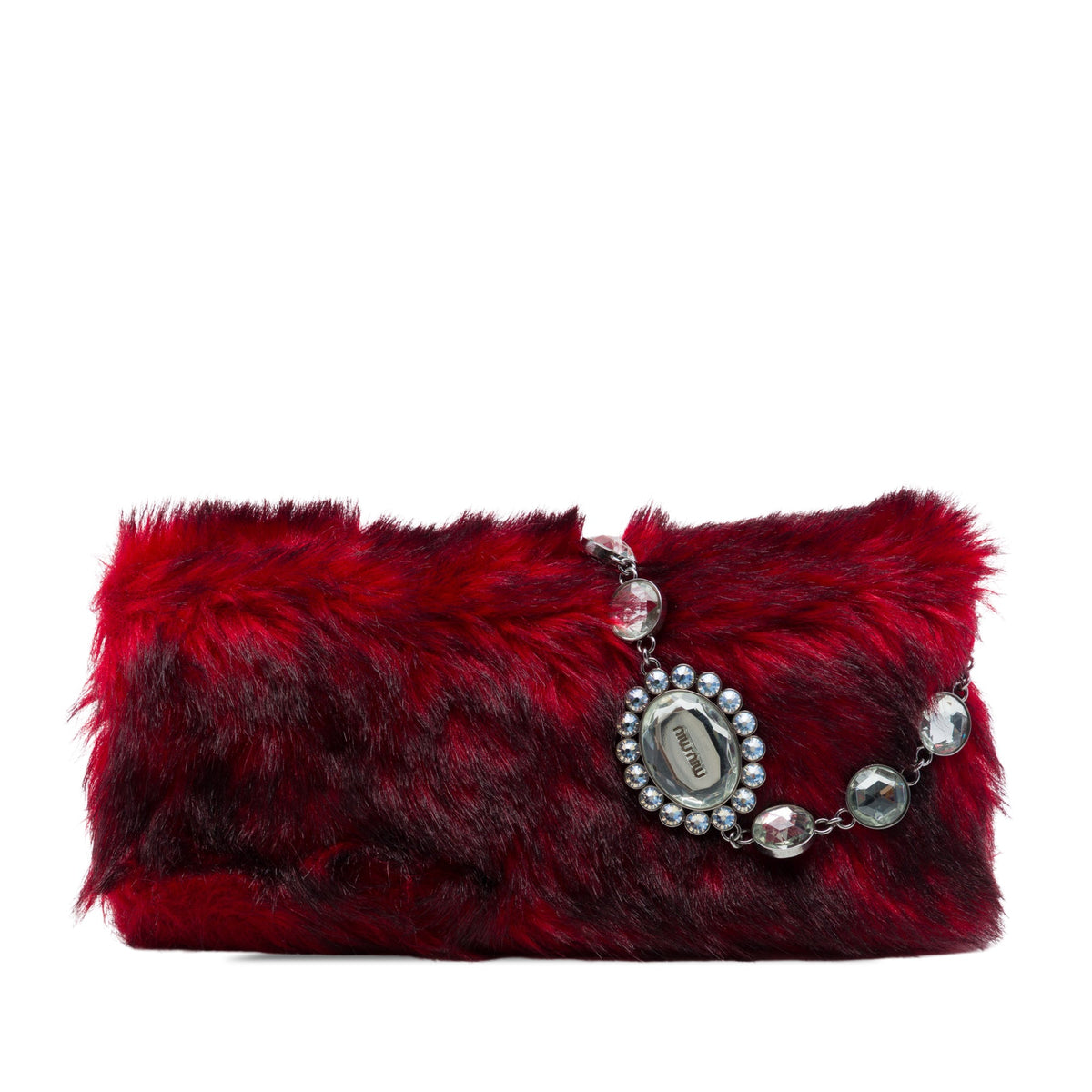 Miu Miu Faux Fur Crystal Flap Satchel — Red