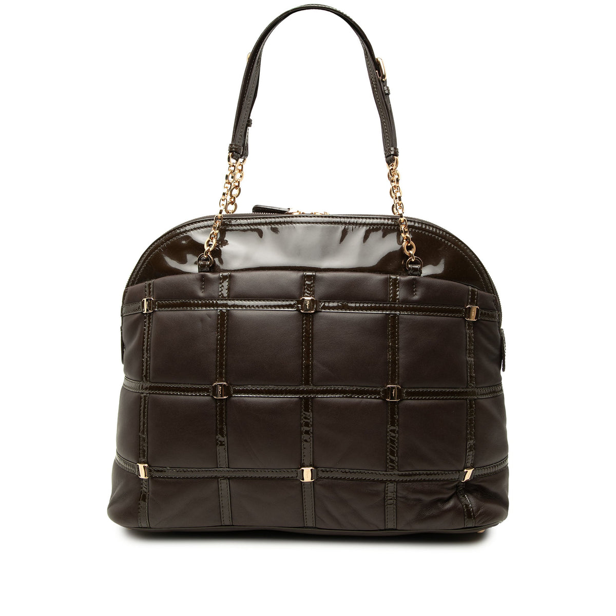 Ferragamo Quilted Calfskin and Patent Grid Dome Tote