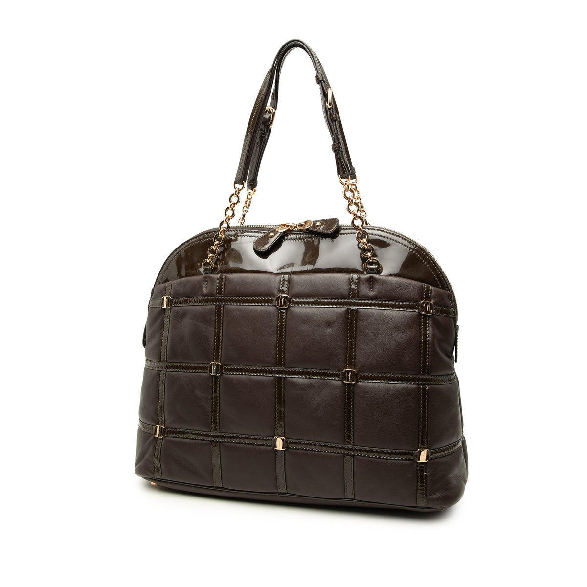 Ferragamo Quilted Calfskin and Patent Grid Dome Tote
