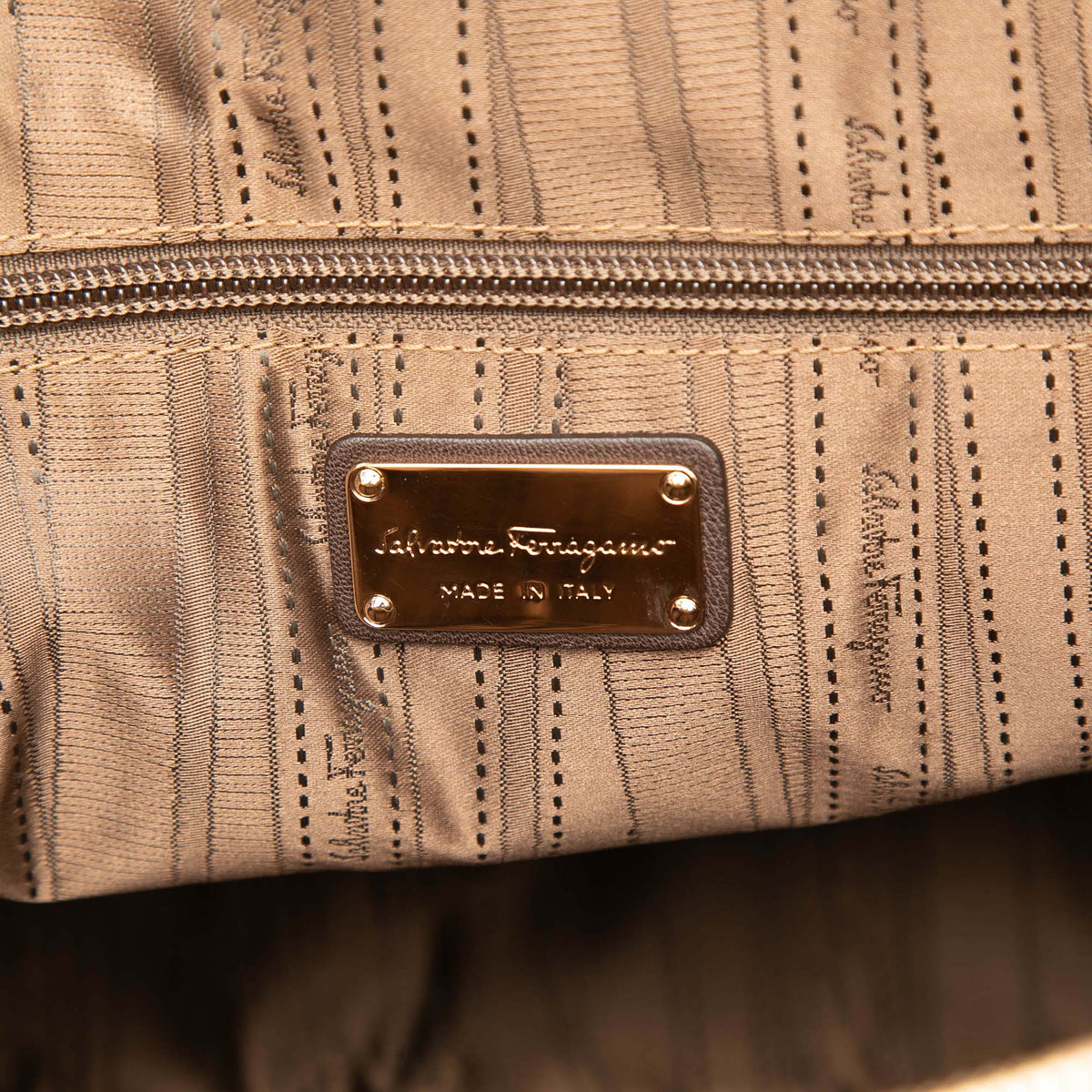 Ferragamo Quilted Calfskin and Patent Grid Dome Tote