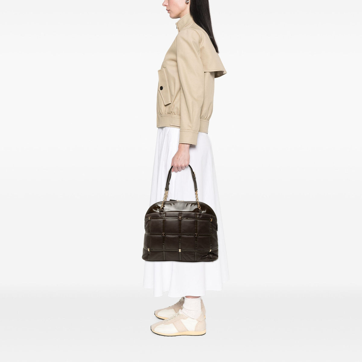 Ferragamo Quilted Calfskin and Patent Grid Dome Tote
