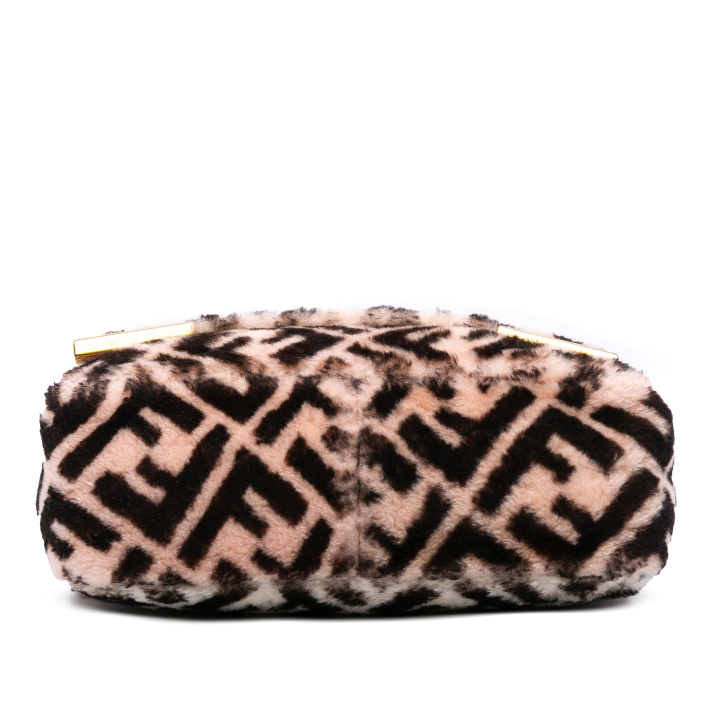 Fendi Zucca Shearling Double F Baguette Satchel