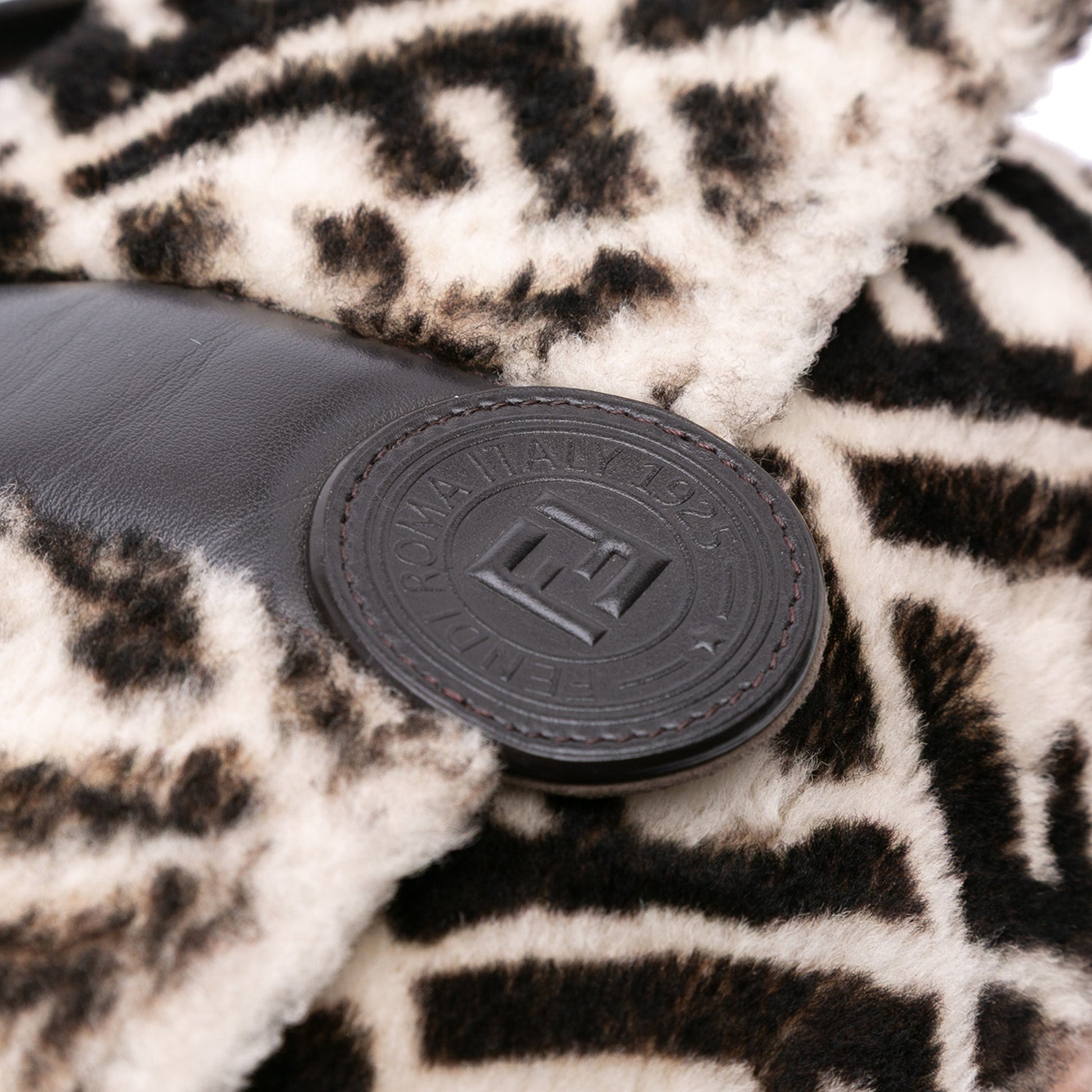Fendi Zucca Shearling Double F Baguette Satchel