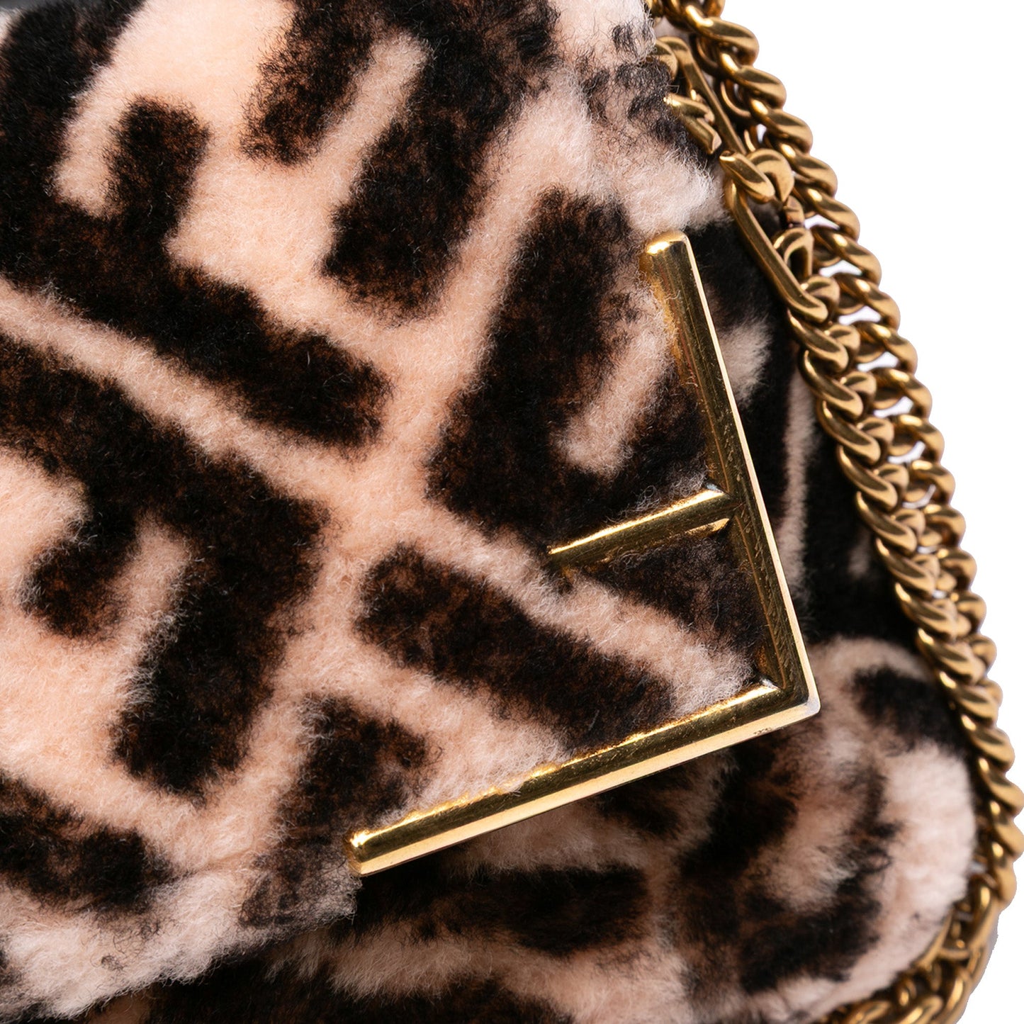 Fendi Zucca Shearling Double F Baguette Satchel