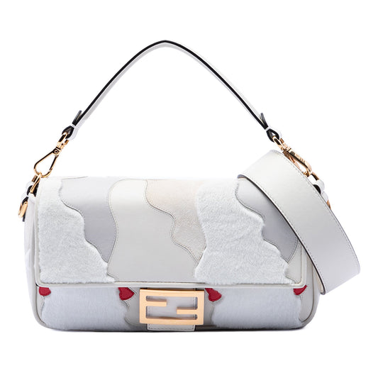 Fendi Nappa and Mink Fur Faces Baguette Satchel