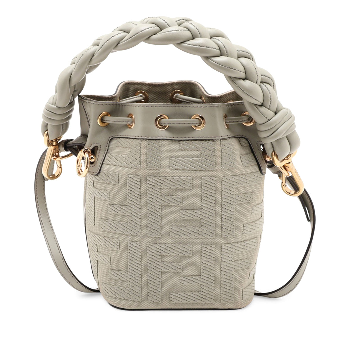 Fendi Mini Zucca Embroidered Canvas Braided Mon Tresor Bucket Bag