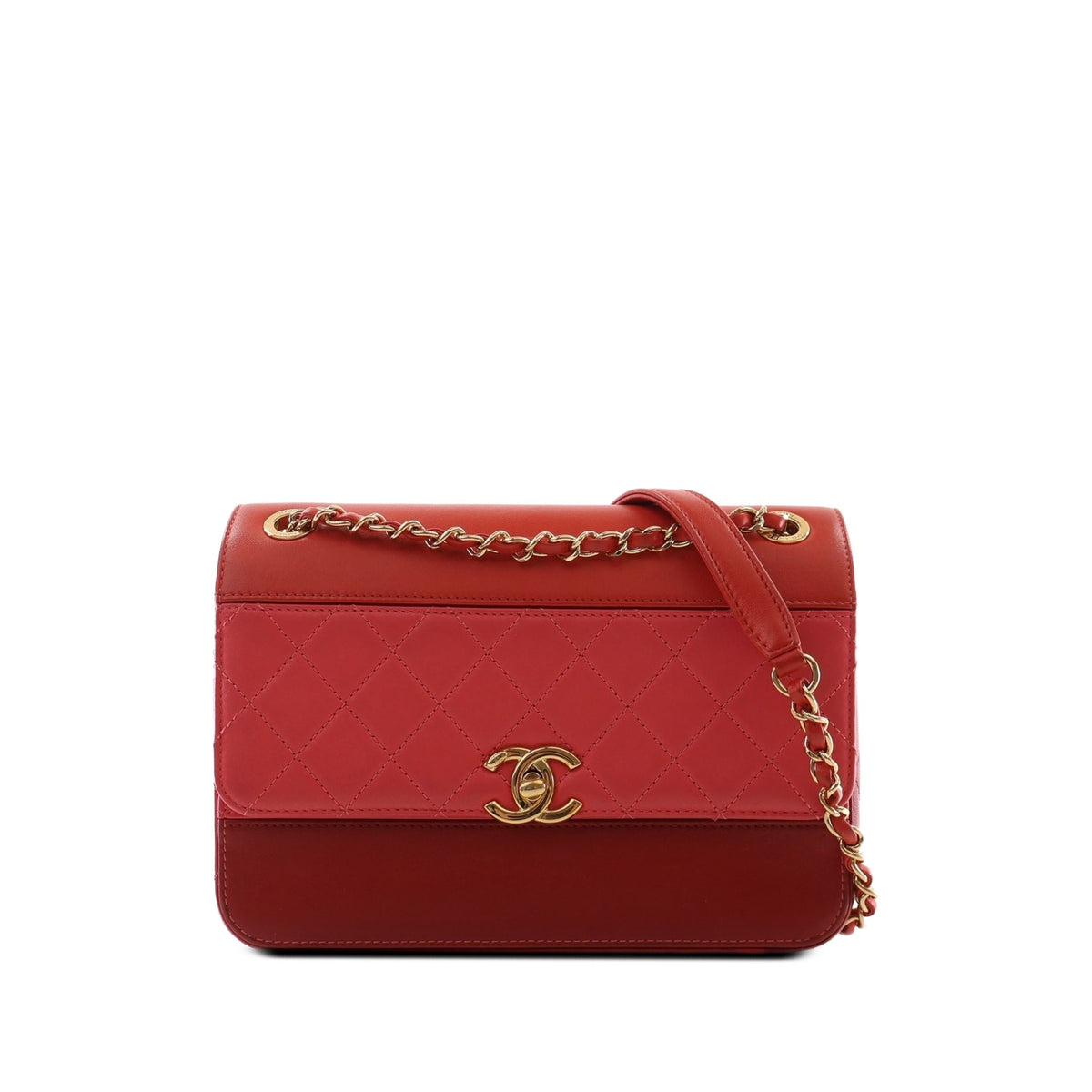 Chanel CC Tricolor Quilted Lambskin Single Flap — Red