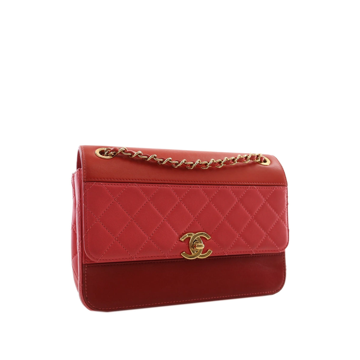 Chanel CC Tricolor Quilted Lambskin Single Flap — Red