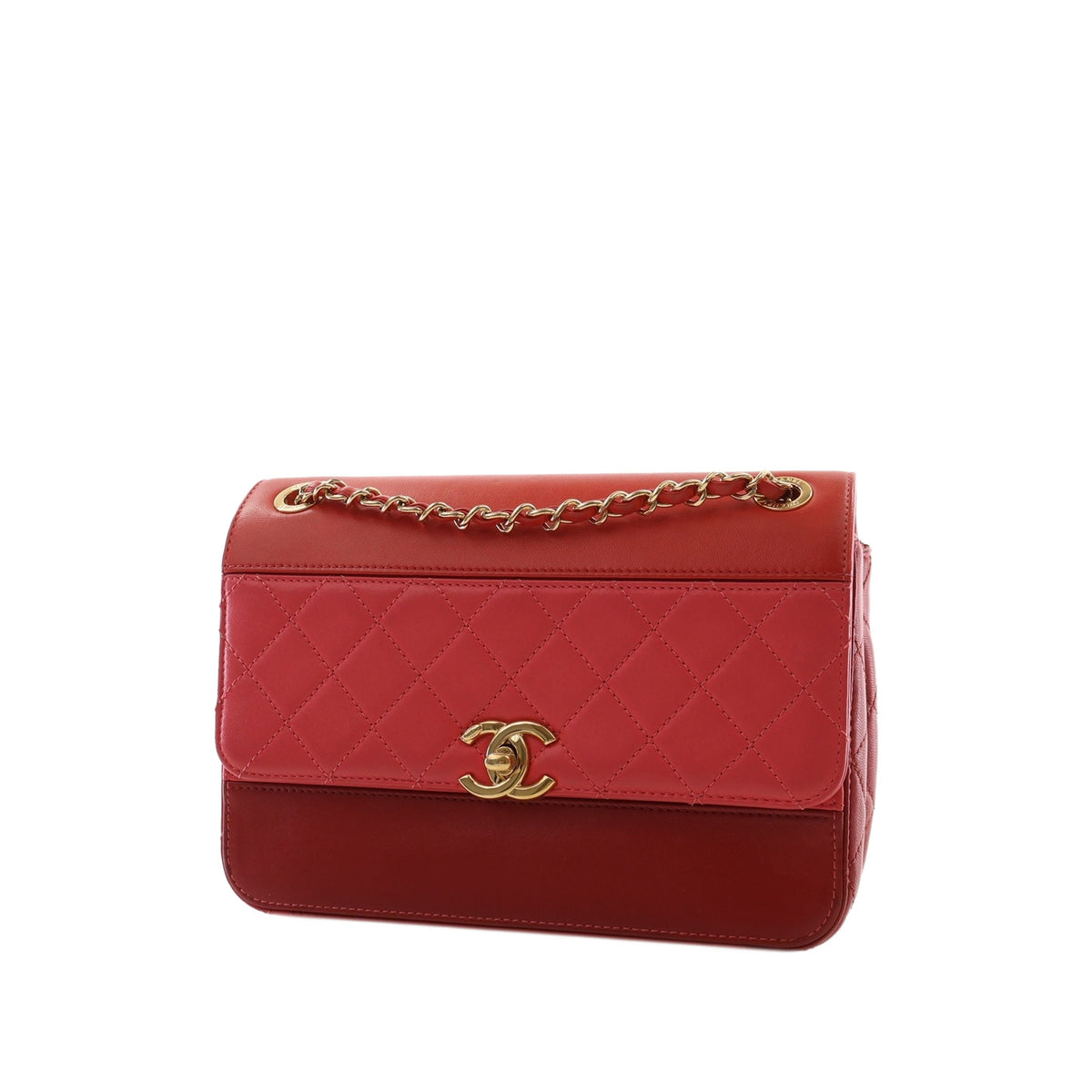 Chanel CC Tricolor Quilted Lambskin Single Flap — Red