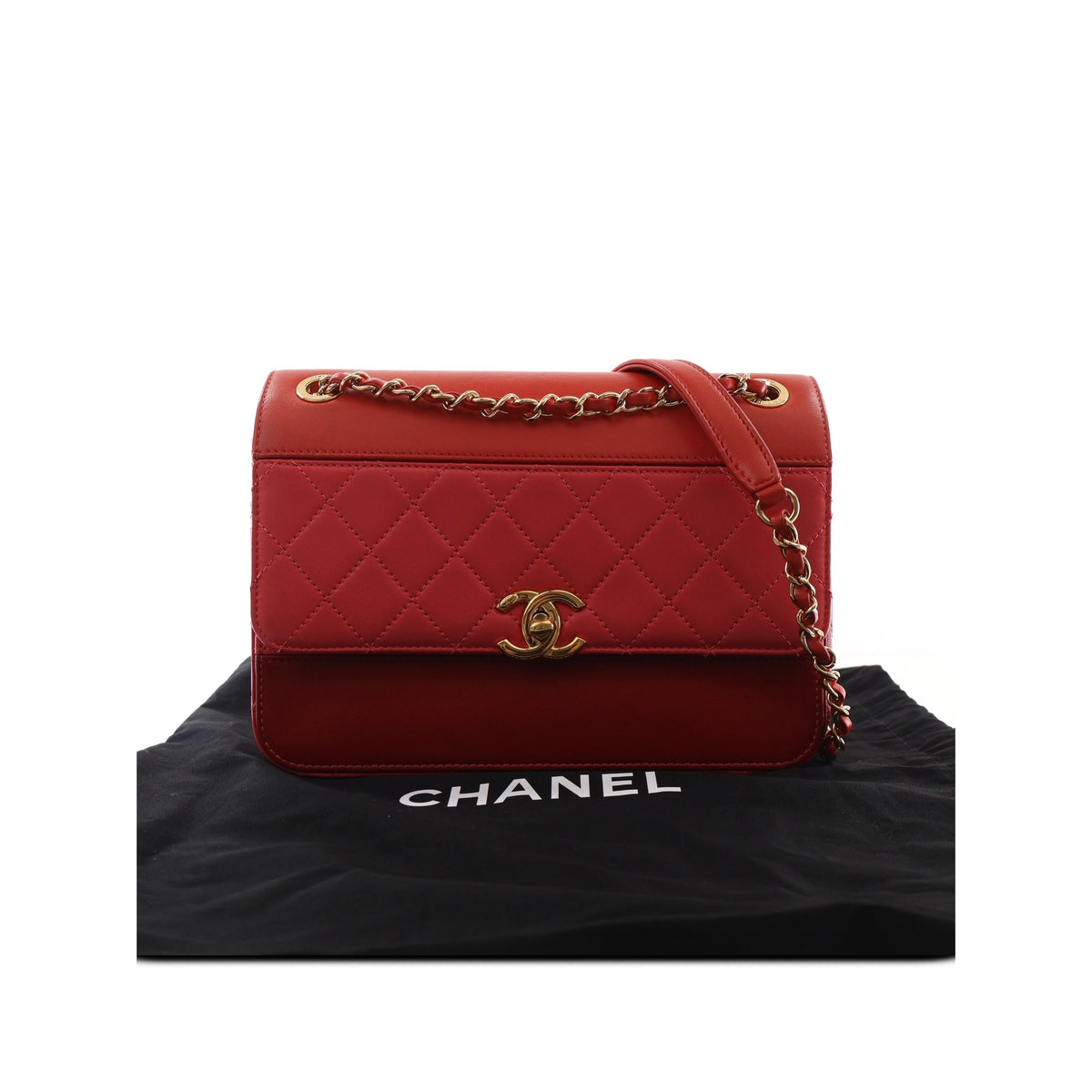 Chanel CC Tricolor Quilted Lambskin Single Flap — Red