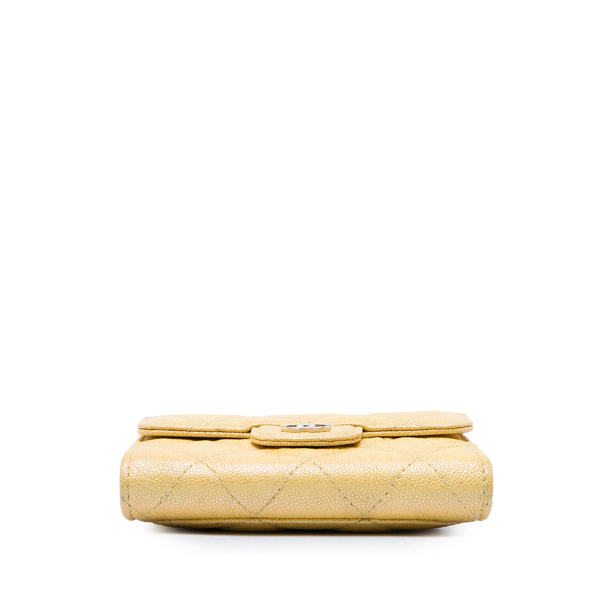Chanel CC Quilted Iridescent Caviar Flap Card Holder on Chain — Gold