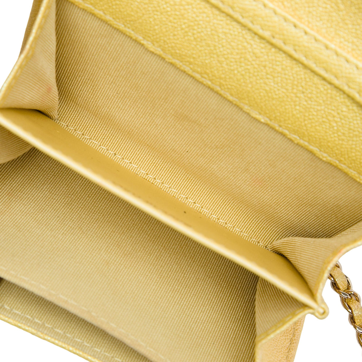 Chanel CC Quilted Iridescent Caviar Flap Card Holder on Chain — Gold