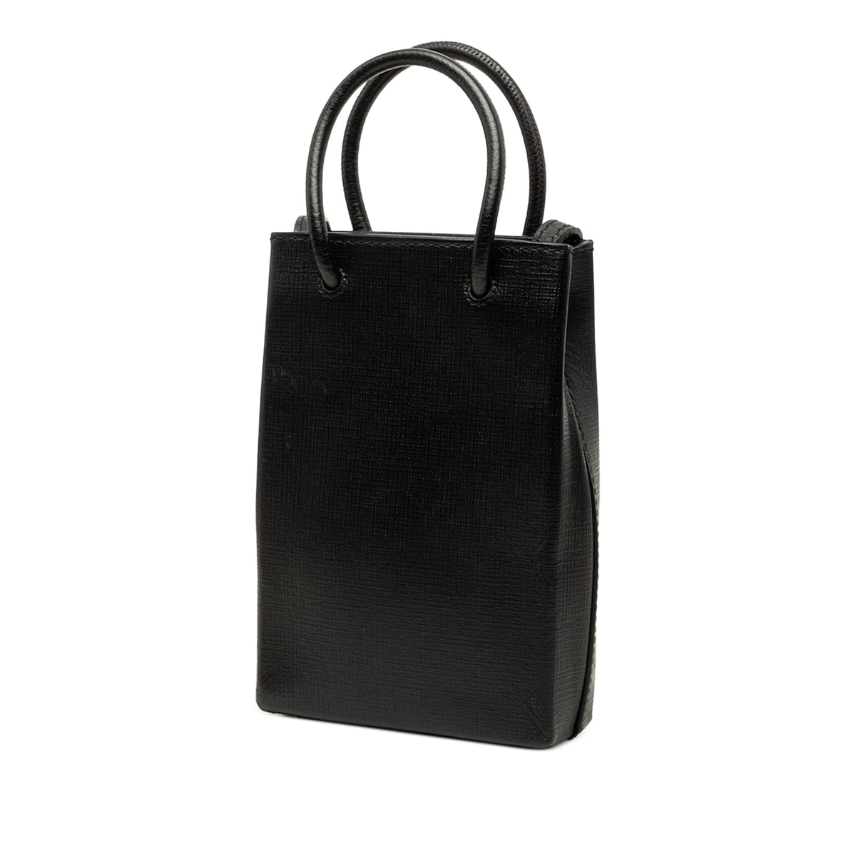 Balenciaga Mini Calfskin Logo Shopping Phone Holder — Black