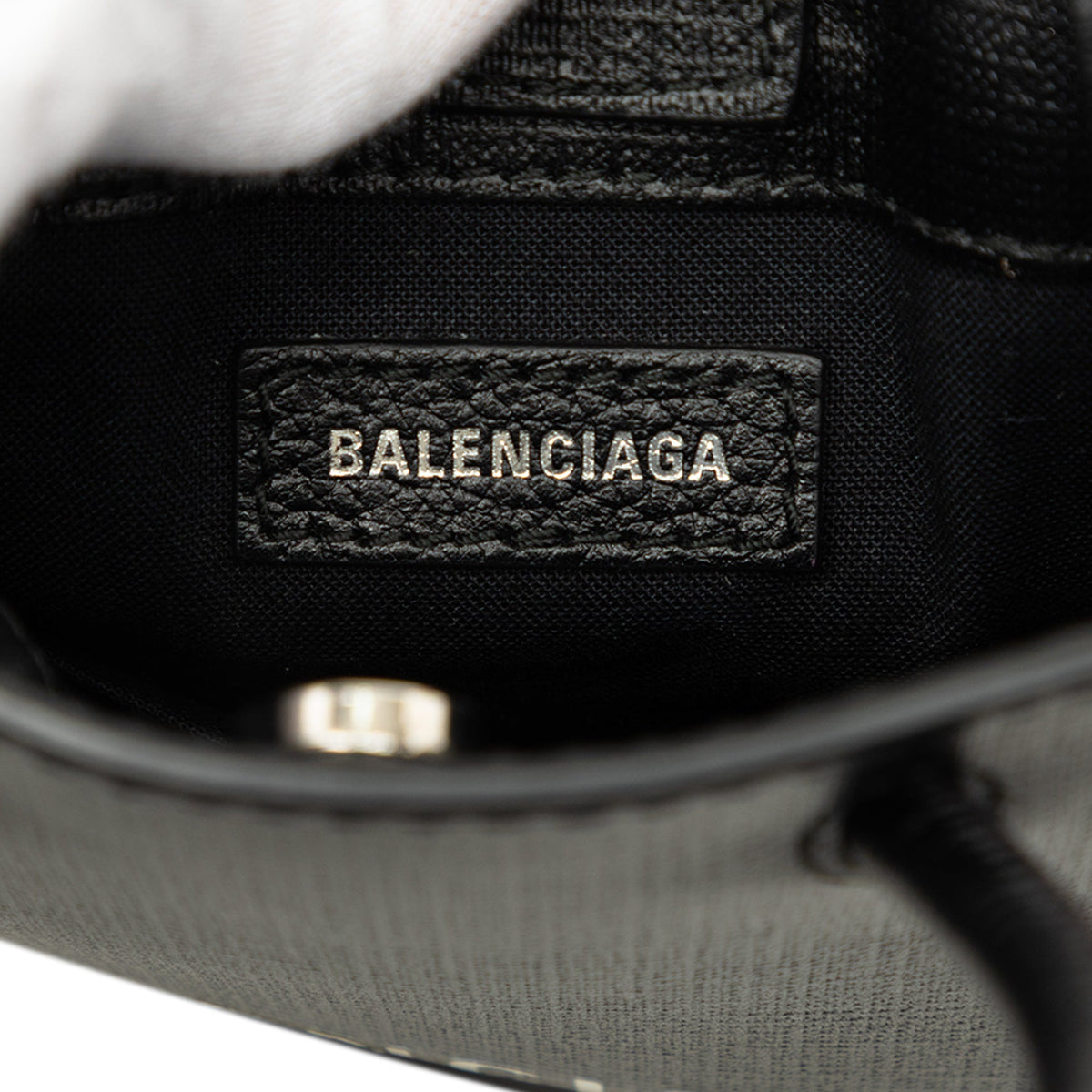Balenciaga Mini Calfskin Logo Shopping Phone Holder — Black