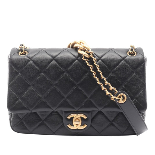 Chanel CC Quilted Lambskin Contrast Stitch Single Flap