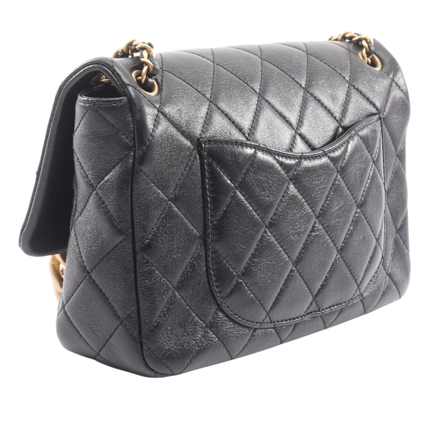 Chanel CC Quilted Lambskin Contrast Stitch Single Flap