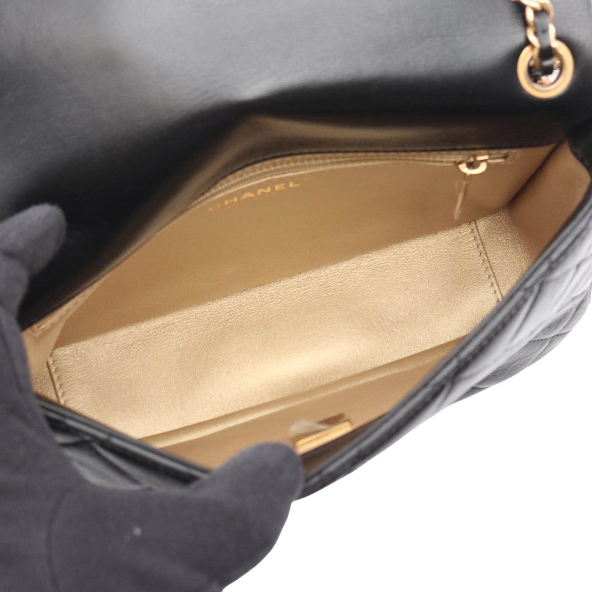 Chanel CC Quilted Lambskin Contrast Stitch Single Flap