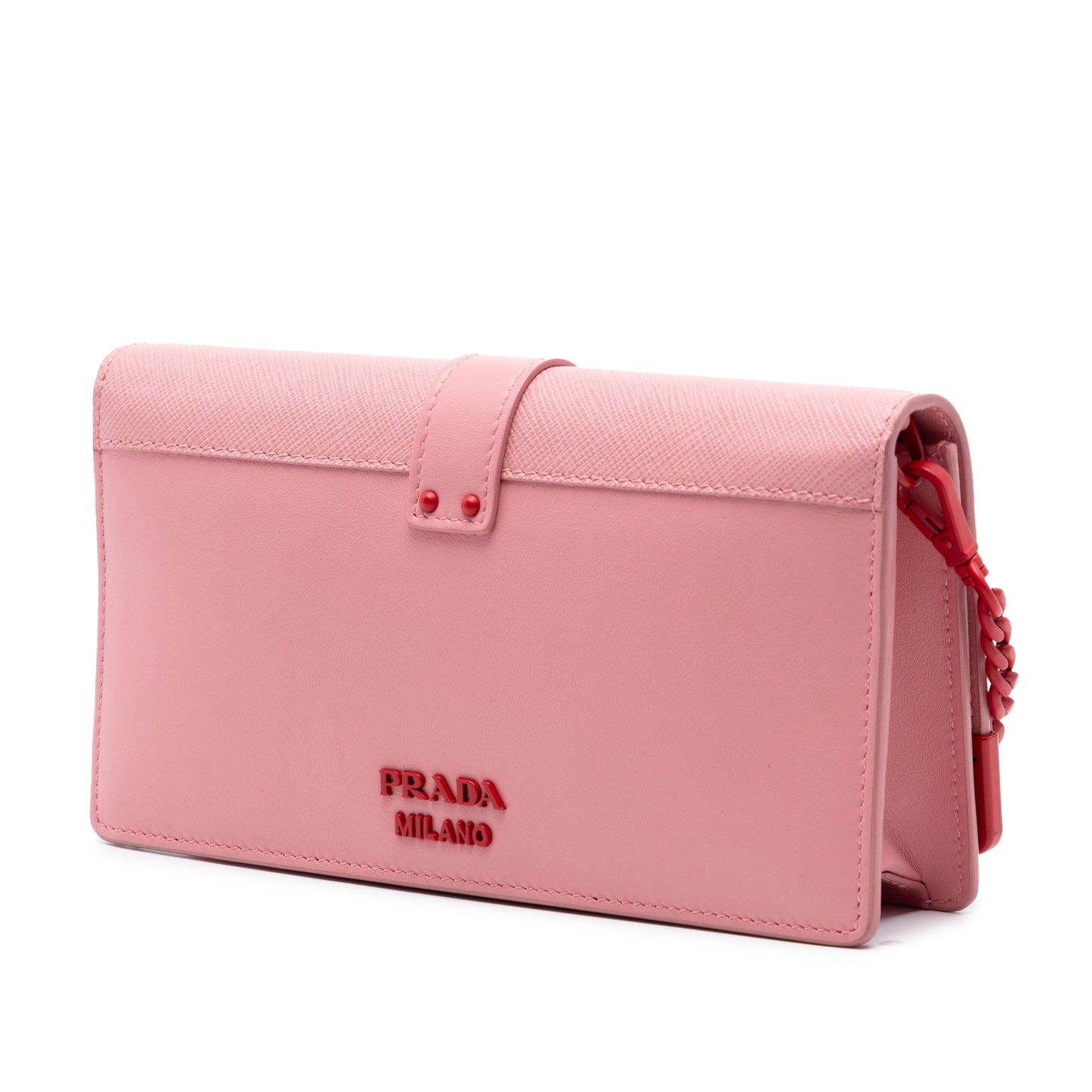 Prada Saffiano Trimmed City Calf Cahier Heart and Flower Wallet on Chain