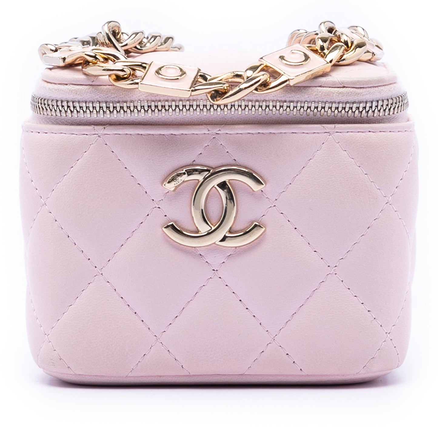 Chanel Mini CC Quilted Lambskin Enamel Coco Vanity Case With Chain