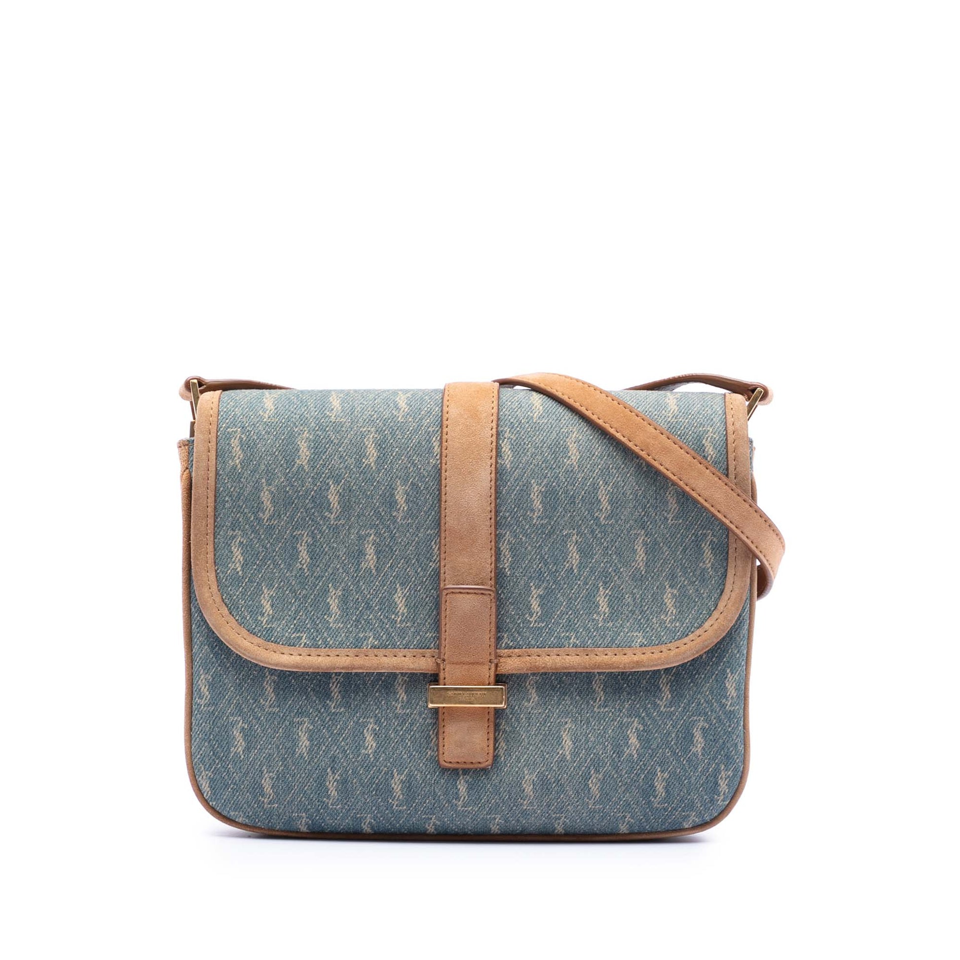 Saint Laurent Suede Trimmed Denim Monogram Allover Crossbody