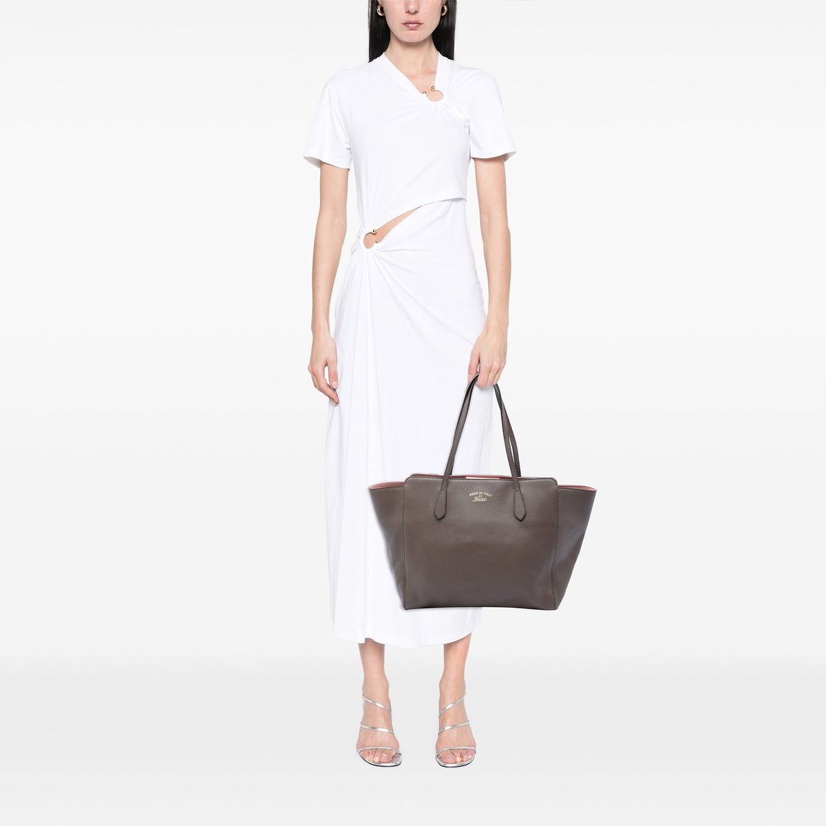 Gucci Medium Calfskin Swing Tote — Brown