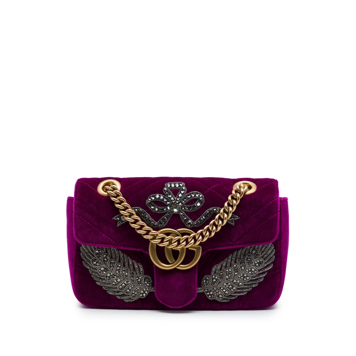 Gucci Small GG Marmont Matelasse Velvet Crystal Embellished Shoulder Bag