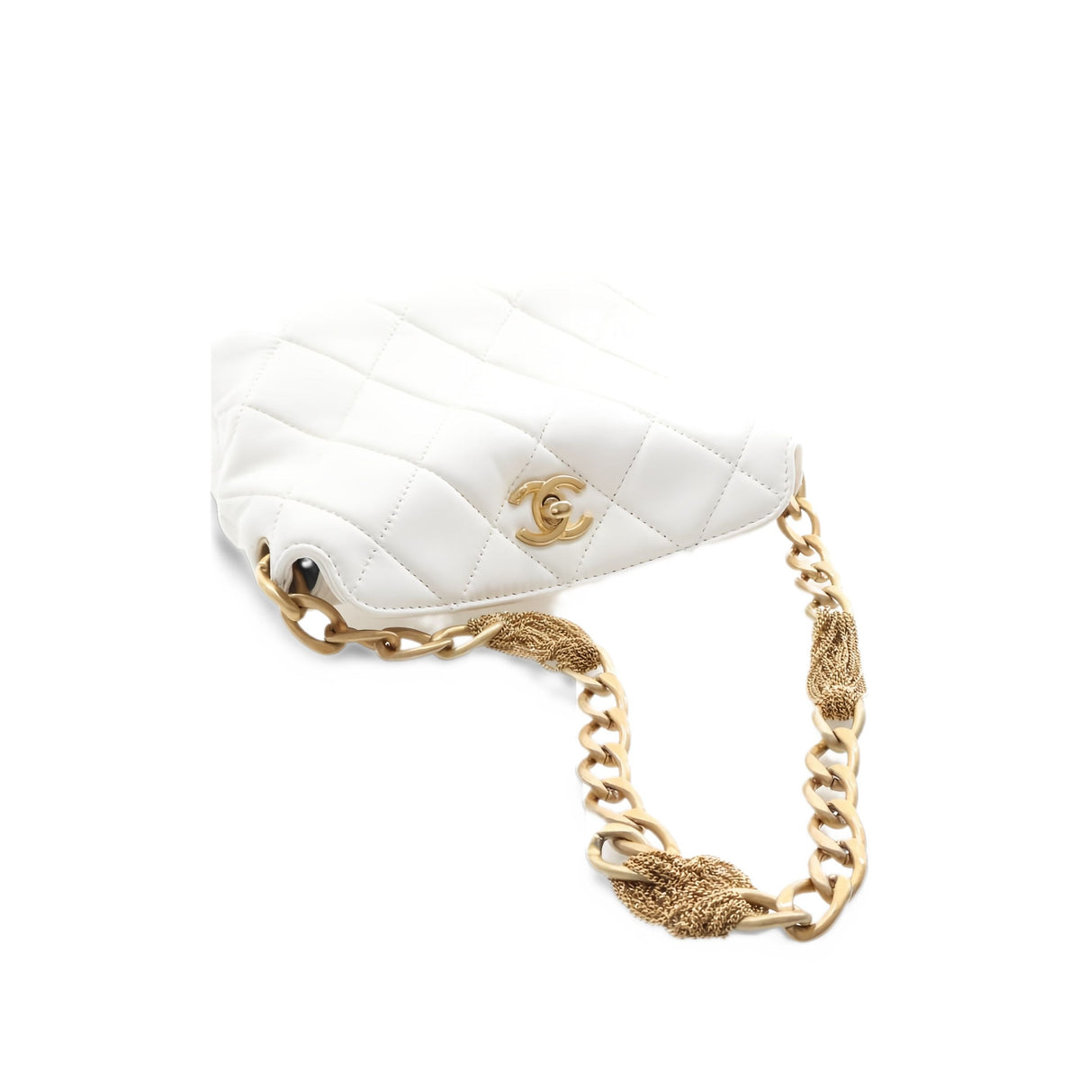 Chanel Small CC Quilted Lambskin Chain Hobo — White