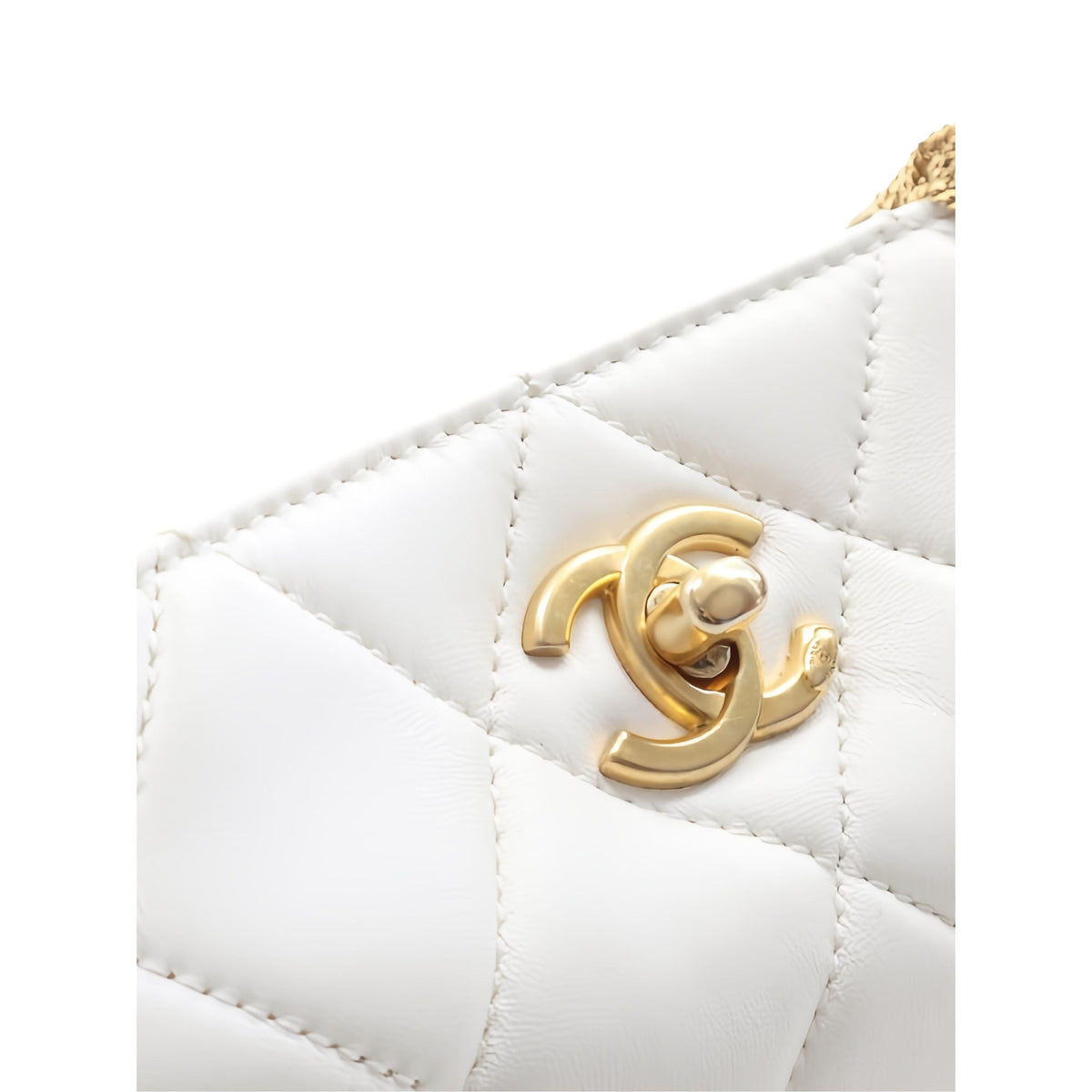 Chanel Small CC Quilted Lambskin Chain Hobo — White