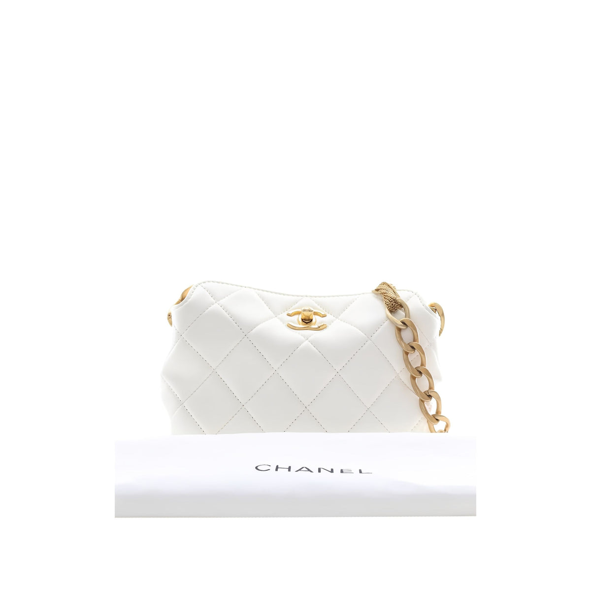Chanel Small CC Quilted Lambskin Chain Hobo — White