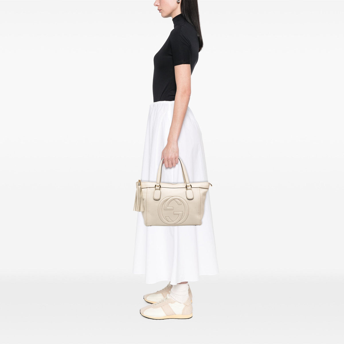 Gucci Small Leather Soho Working Tote — White