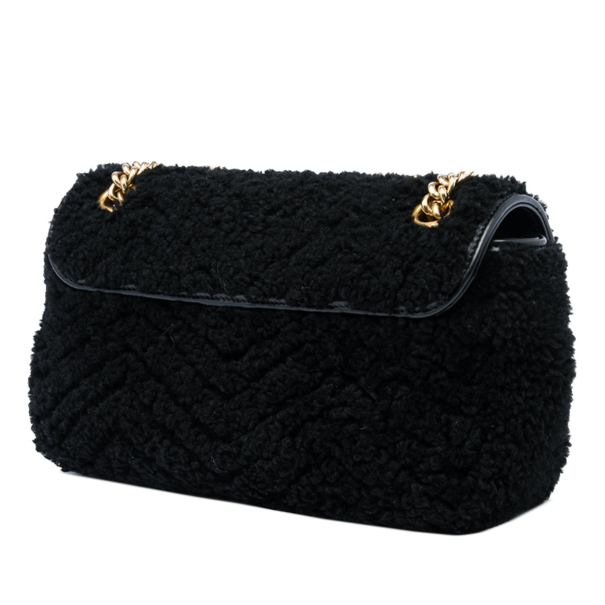 Gucci Medium GG Marmont Matelasse Shearling Shoulder Bag — Black